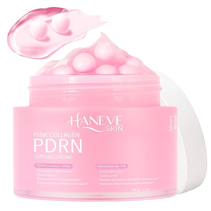 Pink Collagen PDRN Capsule Cream – Hydrating & Radiance-Boosting Face Moisturizer with PDRN (Sodium DNA), Niacinamide 5% & Collagen Capsules – 60g / 2 oz