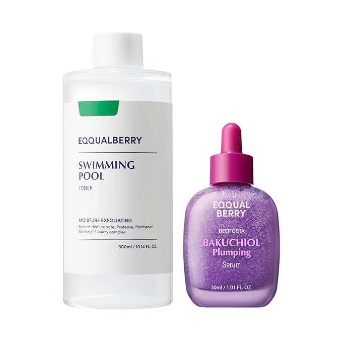 EQQUALBERRY Toner & Bakuchiol Serum Set – Hydrating & Anti-Aging Duo for Sensitive Skin | Pore Minimizing & Wrinkle Reducing | Gentle Skincare with Natural Retinol Alternative