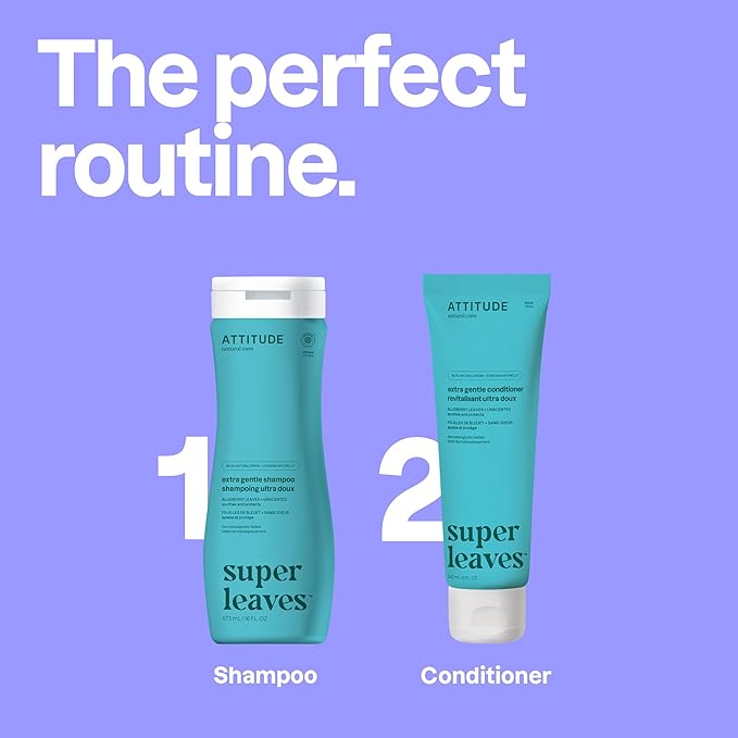ATTITUDE Extra Gentle Hair Conditioner, Soothes Dry Scalp, Naturally Derived Ingredients, Vegan Detangler, Dermatologically Tested, Unscented, 8 Fl Oz