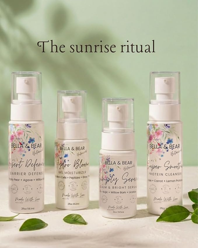 The Sunrise Ritual Skincare Set - AM Routine for Daily Glow, Hydration & Protection - Smoothie Cleanser, Desert Defender Toner, Simply Serene Serum & Hydro Bloom Moisturizer