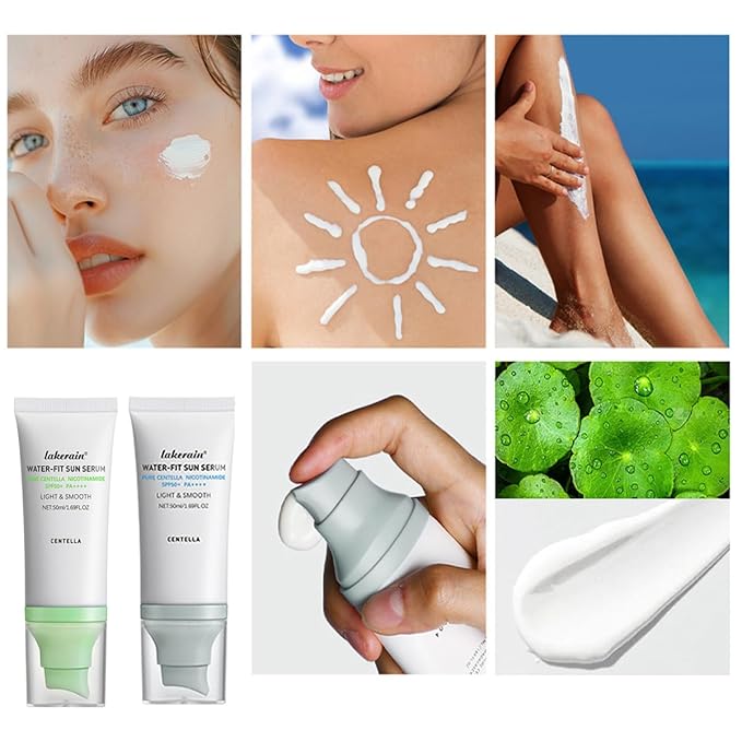Centella Sunscreen SPF 50,Face Sun Screen Long-Lasting Protection,Madagascar Sunscreen, NO White Cast-Dry Oily Skincare,Moisturizing Non-ticky Centella Water-Fit Sun Serum for All Skin (Green)