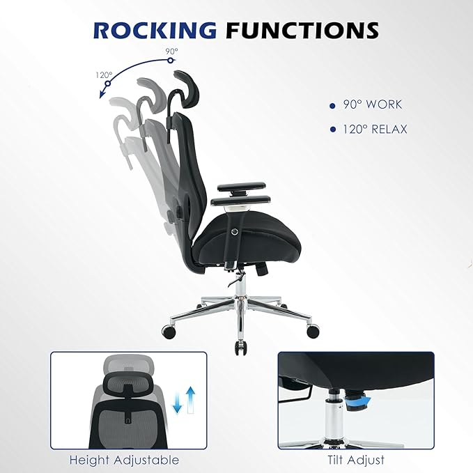 BOSMILLER 700lbs Big and Tall Office Chair with Wide Thick Seat Cushion for Sitting All Day,Ergonomic Mesh Desk Chair with Adjustable Lumbar Support and Headrest for Heavy People,4D Armrests