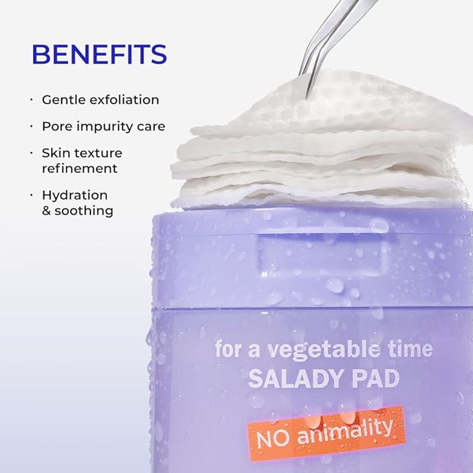 DEWYCEL Salady Pad | Dual-Textured Facial Toner Pads for Exfoliation Pore Care with AHA Lactic Acid & BHA Salicylic Acid | Hydrating Pore Care for Sensitive Skin | Vegan Face Gauze Pads, 70Pads