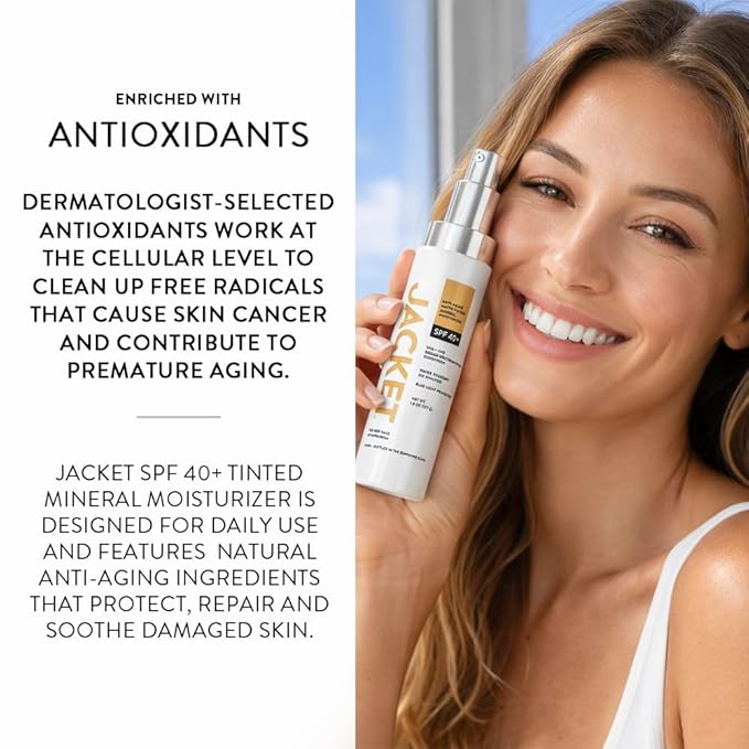 SPF 40+ Anti-Aging Tinted Mineral Moisturizer for Face, Broad Spectrum Sunscreen with Matte Finish, Lightweight Water-Resistant Daily UV Protection, Blue Light Defense, Hydrating Skin-Perfecting Tint