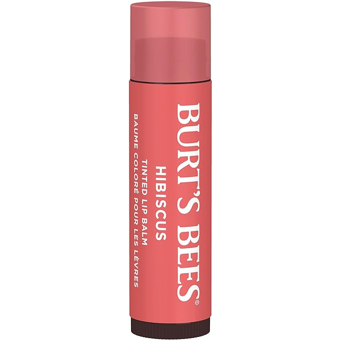 Burt's Bees Lip Tint Balm Valentines Day Gifts with Long Lasting 2 in 1 Duo Tinted Balm Formula, Color Infused with Deeply Hydrating Shea Butter for a Natural Looking Buildable Finish, Soft Hibiscus (2-Pack)