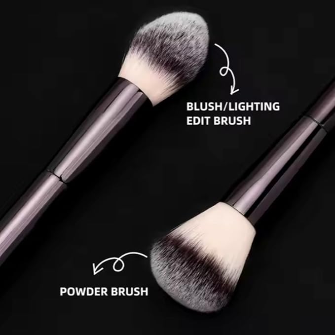 B&R MALL Double Headed Powder Brush – Vegan Luxury Makeup Brush in Elegant Coffee Color with Synthetic Hair for Smooth Powder & Blush Application, Delivering a Flawless, Long-Lasting Makeup Look