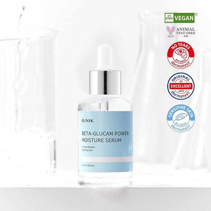 IUNIK Beta-Glucan Power Deep Moisture Serum – Intense Hydration Vegan Korean Serum with Mushroom Yeast Extract – For Dry, Mature, Sensitive Skin, Fine Lines & Loss of Firmness Korean Skincare