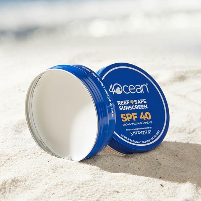 4ocean Reef-Safe Sunscreen SPF 40 - Broad Spectrum UVA/UVB Protection - Ocean-Friendly, Water-Resistant, Non-Nano Zinc Oxide Formula - 2.8 oz (Each tin funds removal of 1 pound of trash)