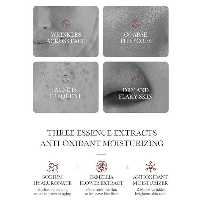 BIOAQUA Camellias Anti-Oxidation Moist Repair Toner Essence Face Cream Cleanser Lotion Camelia Flower Extract Serum Nourishing Emollient Moisturizing Skin Gift Box 100ml+30ml+50g+80g+100ml 5PCS Set
