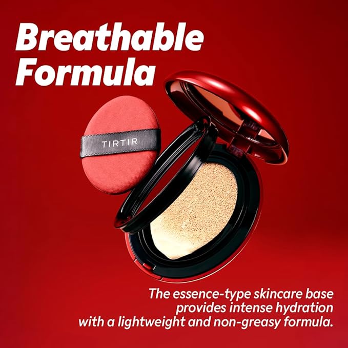 TIRTIR Mask Fit Red Cushion Foundation | Full coverage, Weightless, Skin fit, Satin Glow Finish, Korean Makeup BB Foundation, beauty, Tattoo cover up, Buildable (#13C Fair, 0.63 Fl Oz)