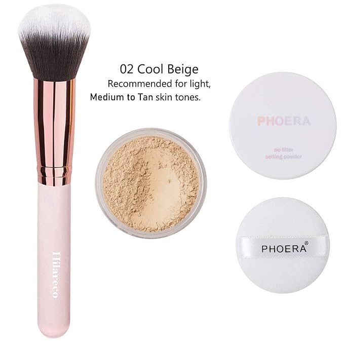 PHOERA Air Cushion CC Cream Natural Foundation, Primer, Powder, Foundation Brush, 2 Makeup Sponge (102Nude + 02Natural CC)