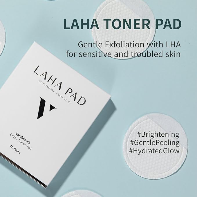 LAHA Exfoliating Toner Pads | LHA, Niacinamide & Hyaluronic Acid – Gentle Exfoliating, Hydrating & Pore Care | 10 Pads