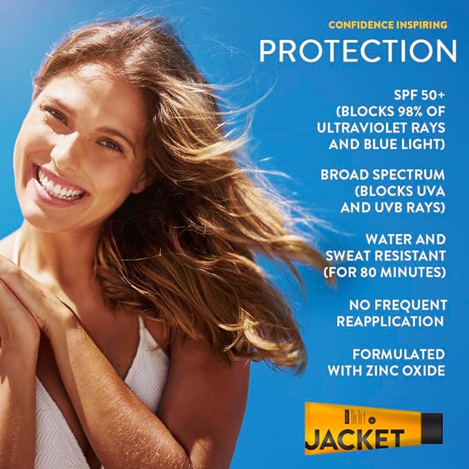 JACKET Sunscreen SPF 50+ | Mineral Sunscreen with Vitamin C | Water Resistant 80 Min, Natural, Reef Safe | UVA/UVB Broad Spectrum Protection for Face & Body, 4 FL Oz