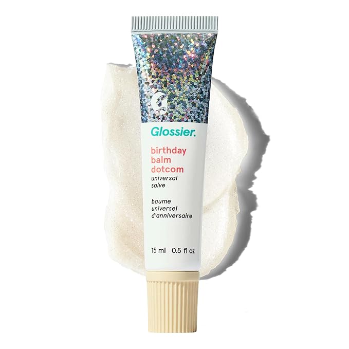 Glossier Balm Dotcom Hydrating Lip Balm - Universal Salve, Up to 12Hr Moisture - Lanolin, Beeswax & Castor Oil for Dry Lips, Cuticles & Skin - Birthday, Clear Soft Shimmer, 15ml
