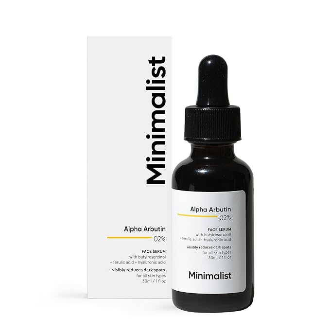 Minimalist Dark Spots Removal Serum with 2% Alpha Arbutin for Hyperpigmentation | Reduces Blemishes, Acne Marks & Tanning with Hyaluronic Acid & Butylresorcinol | For Women & Men | 1FL OZ/30 ml