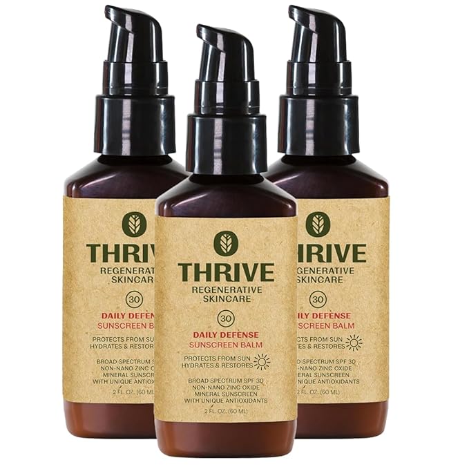Thrive Natural Care Moisturizing Mineral Face Sunscreen SPF 30, 2 Ounces, Lightweight Moisturizer Broad-Spectrum Natural Face Sunblock with Clear Zinc Oxide & Antioxidants, Vegan Non Greasy, Pack of 3