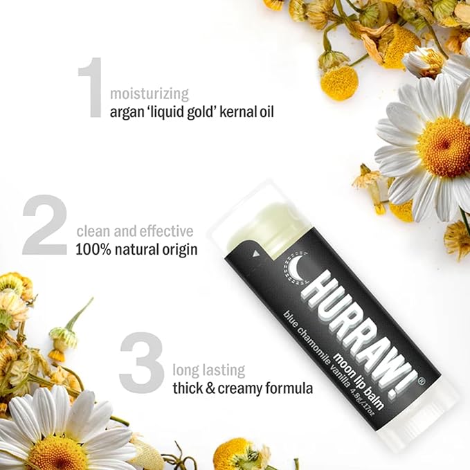 Hurraw! Moon Night Treatment (Blue Chamomile, Vanilla) Lip Balm: Organic, Certified Vegan, Cruelty and Gluten Free. Non-GMO, 100% Natural. Bee, Shea, Soy and Palm Free. Made in USA