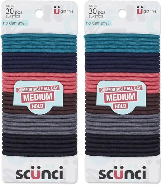 Scunci by Conair No Damage Elastic Hair Ties in Assorted Colors, 60 Pack Multicolor for Women and Men