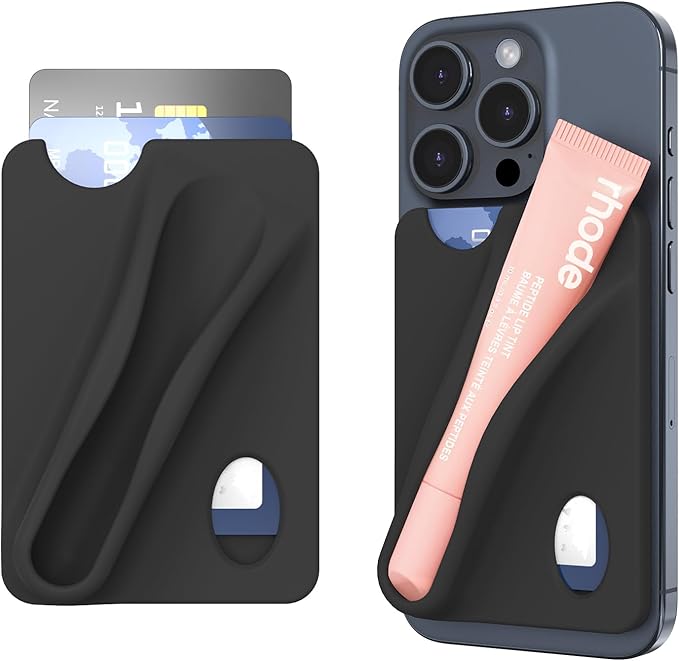 DOB SECHS Silicone Lip Holder with Card Holder Compatible with Summer Fridays, Tower 28, Laneige Lipstick Lip Glaze Phone Case Back Stick On Holder for iPhone and Android Smartphones, Black