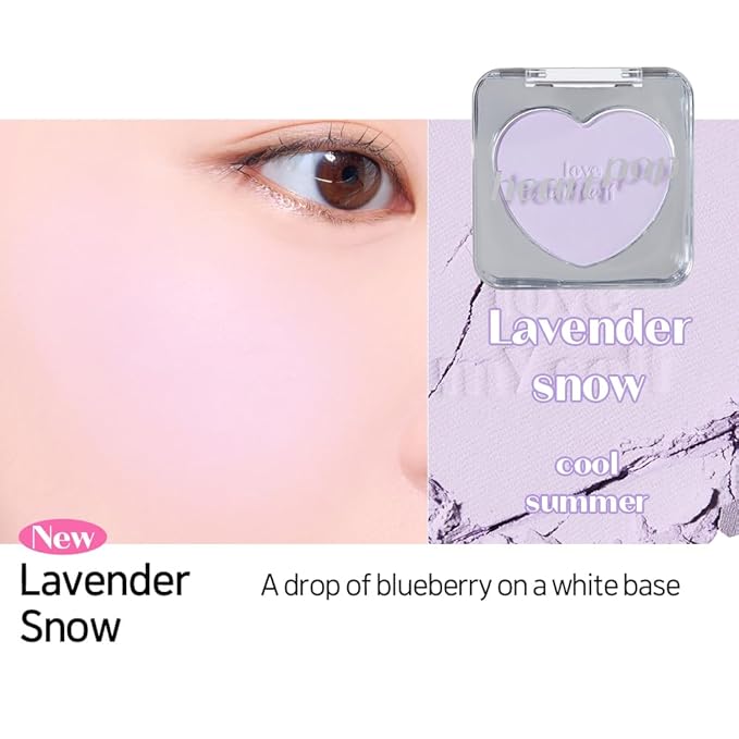 ETUDE Heart Pop Blush, Cool Lavender Cheek Color, Natural Highlight & Glossy Finish, Lightweight Formula, Compact 0.2 oz – Lavender Snow