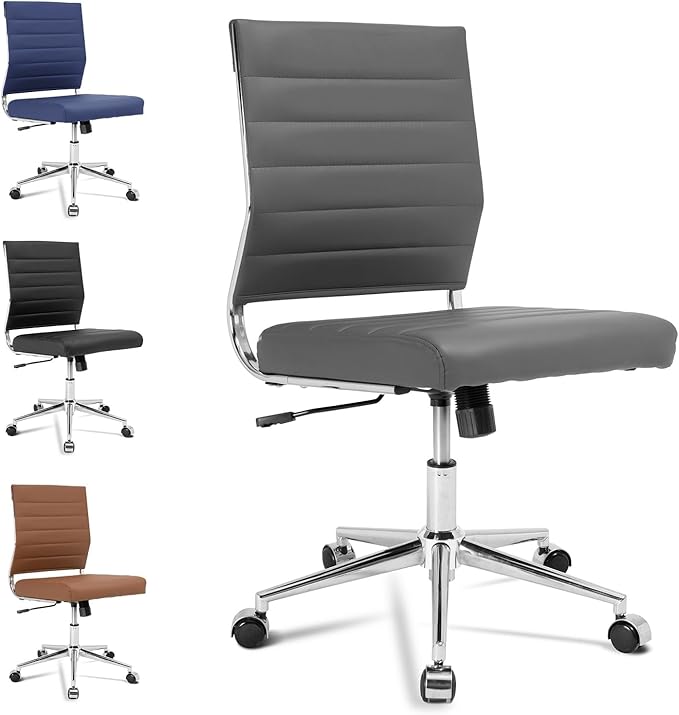 Okeysen Armless Office Desk Chair, Mid Back Ergonomic Swivel Conference Room Chair, Adjustable Height PU Leather Home Desk Chair with Lumbar Support, Modern Small Rolling Computer Task Chair, Gray