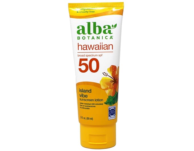 Alba Botanica Hawaiian, Island Vibe Sunscreen SPF 50, Water-Resistant (80 Minutes), 3 fl oz (Pack of 4)