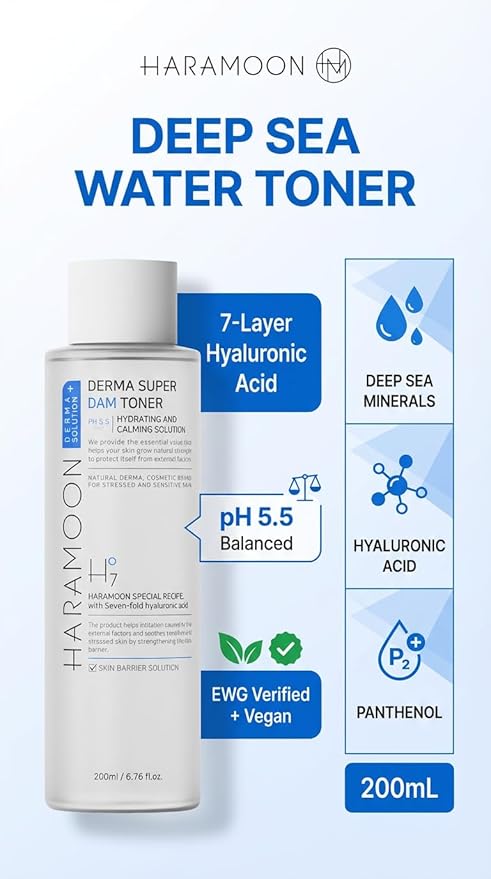 Deep Sea Water Toner | pH Balanced Korean Skincare with 7-Layer Hyaluronic Acid | Vegan Hydrating Calming Toner for Sensitive Skin 200mL