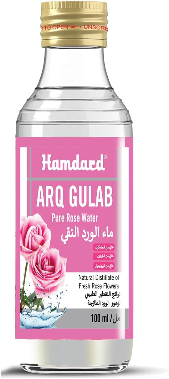 Hamdard Arq Gulab Pure Rose Water - 100ml / 3.38Fl Oz (Pack of 2)