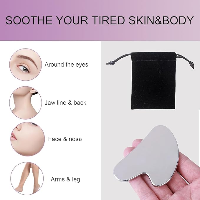 2Pcs Stainless Steel Gua Sha Facial Tools Guasha for Face - Stainless Steel Gua Sha Tool - Massager Tool for Jawline & Chin,Fascia Massage Tool for Face Massage, Lymphatic Drainage Massager