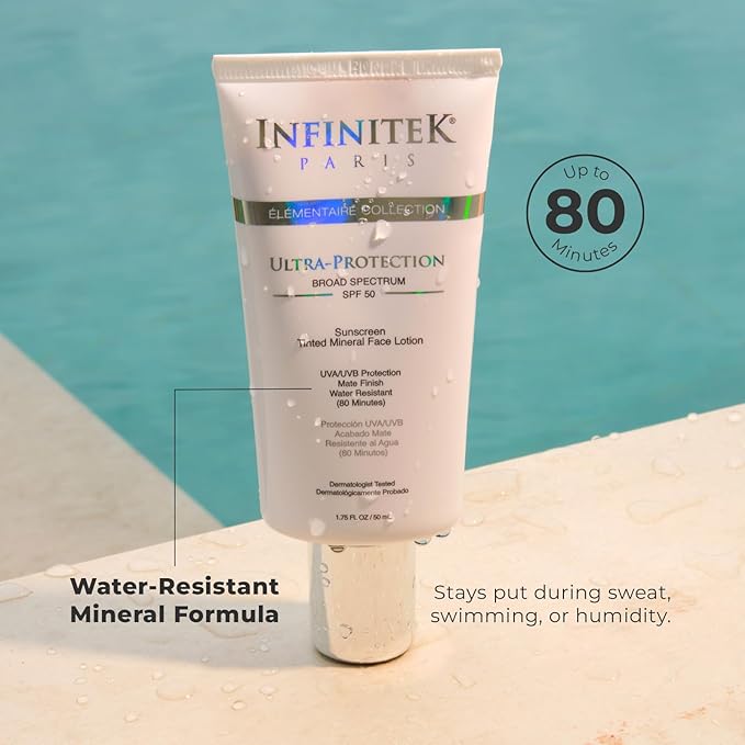 Infinitek Paris | Tinted Mineral Face Sunscreen SPF 50 | Galentine’s Gifts & Valentine’s Day Gifts for Women | UVA/UBV and Blue Light Protection, Matte Finish, Water Resistant | 1.75 fl oz / 50 ml