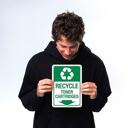 Recycle Toner Cartridges Sign, 10x7 Inches, Rust Free .040 Aluminum, Fade Resistant, Made in USA