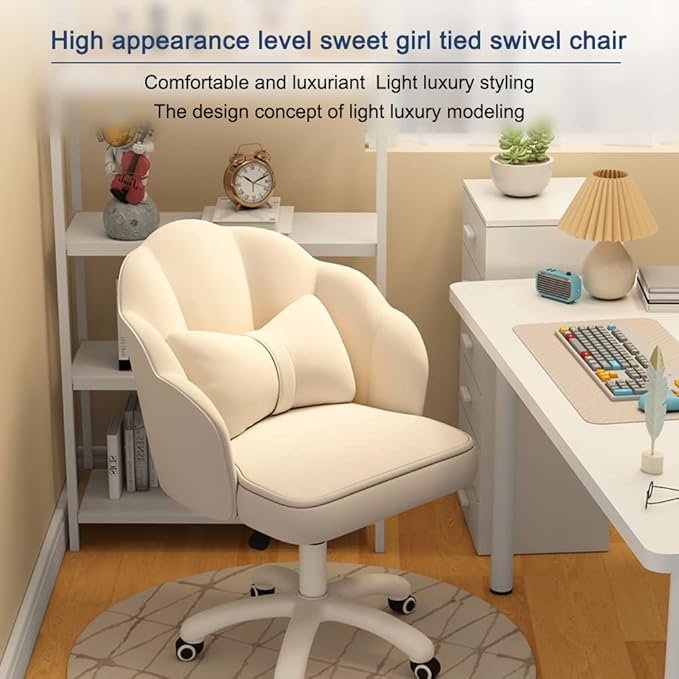 Vanity Chair with Wheels Velvet Petal Desk Chair Upholstered Tufted Home Office Chair for Women Girls, Height Adjustable Makeup Task Chair for Bedroom Living Room