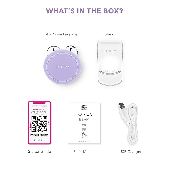 FOREO Bear mini App-Connected Microcurrent Facial Toning Device with 3 Intensities, Lavender