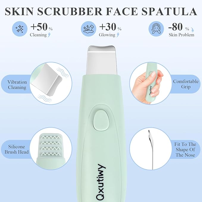 Skin Scrubber & Face Spatula - Blackhead Remover Tools, 2-in-1 Pore Cleaner Tool for Deep Cleansing, with Two Silicone Brush Head for Women and Men, Waterproof