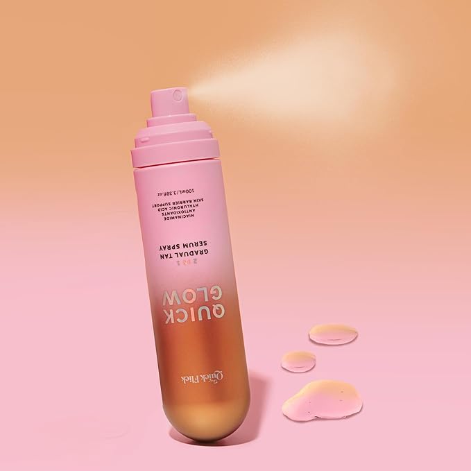THE QUICK FLICK 2-In-1 Gradual Face Tanner Serum Spray | Natural Quick Glow with Hyaluronic Acid, Vitamin B5 & Niacinamide | Vegan, Fast-Drying, & Hydrating Mist for All Skin Types (3.38 Fl Oz.)