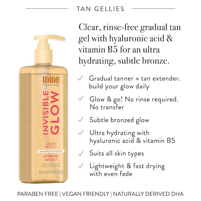MineTan Clear Self Tanning Gel | Gradual Invisible Tan Gelly - Best Transfer Free Sunless Tanner, Hydrating, Quick Apply, Hyaluronic Acid, Use Daily for Dark Bronze Results, Face & Body, 8 Fl Oz