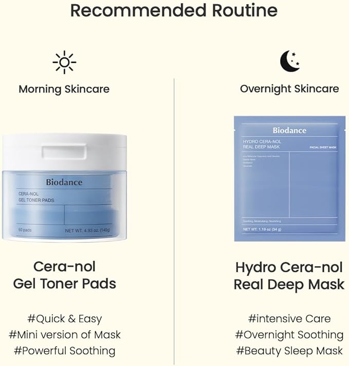 Biodance Cera-NOL Gel Toner Pads, Deep Hydrating & Soothing Toner Pads for Sensitive Skin, Redness Reducing, Mositurizing, Pre-Soaked Pads, Korean Skin Careㅣ4.93 fl.oz.(140g)*60Pads