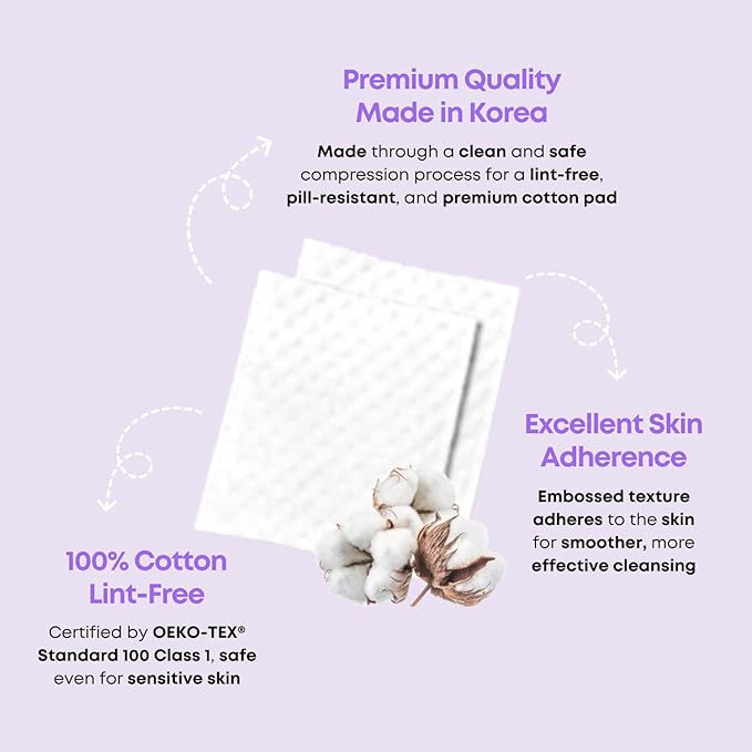 Embossing Cotton Pads -100% Pure Cotton Pads for Makeup Removal & Skincare, Premium Korean Facial Pads, Lint-Free, Hypoallergenic, 270 Count