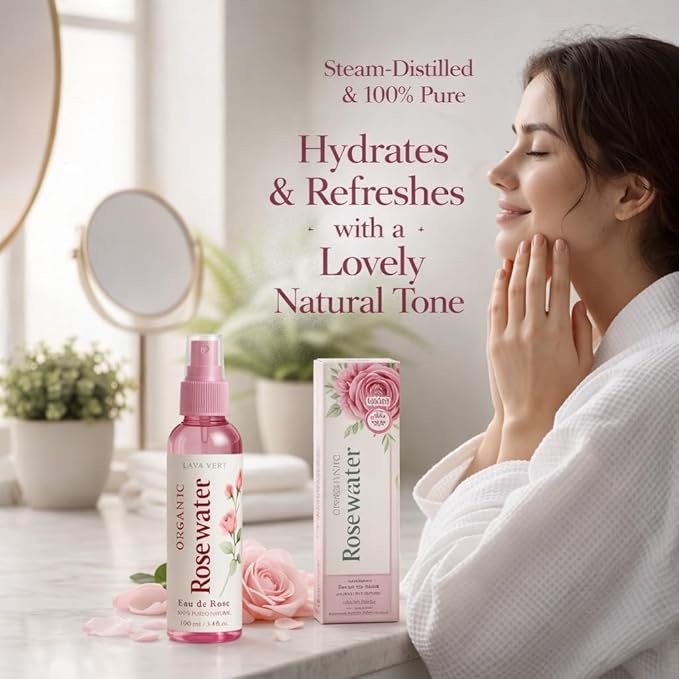 Organic Moroccan Anti-Aging, Hydration Duo Face Serum 1 fl oz + Organic Rose Water 3.4 fl oz Argan, Prickly Pear, Jojoba, Vitamin E, Wrinkle Care, Firming Glow for Dry Skin