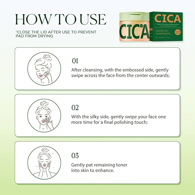 Toner & Cleansing Pads with Centella Asiatica, 100 Count, Daily Exfoliating & Soothing Hydrating Face Pads with with Snail Mucin, Niacinamide, Peptides & Centella, Gently Removes Makeup & Impurities