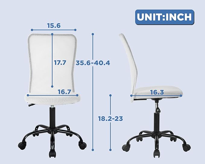 FDW Home Office Chair Mid Back Mesh Desk Chair Armless Computer Ergonomic Task Rolling Swivel Chair Back Support Adjustable Modern with Lumbar Support,White
