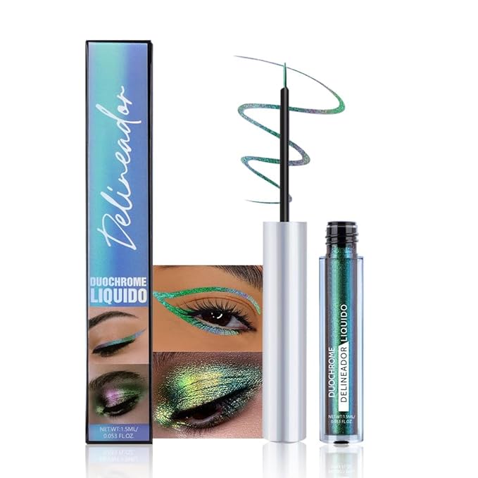 Chameleon Eyeliner Eyeshadow,Green to Teal Shifting Waterproof Eyeliner, Long Lasting High Pigment Glitter Shifting Eyeshadow Eye Makeup, Lridescent Eye liner for Women & Girls 03#