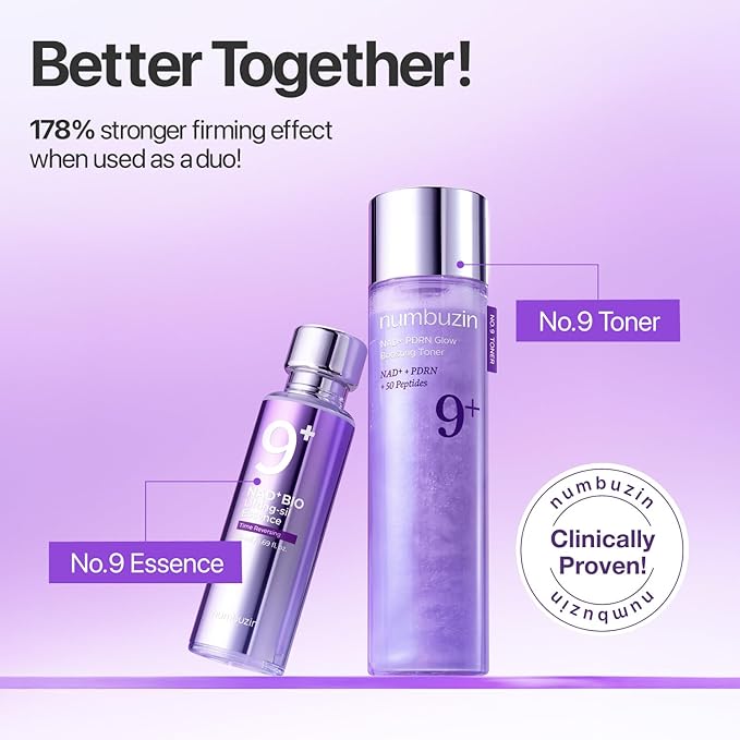 numbuzin No.9 NAD+ Bio-Lifting Trio | Complete Firming & Wrinkle Care Set with Toner, Essence & Eye Cream