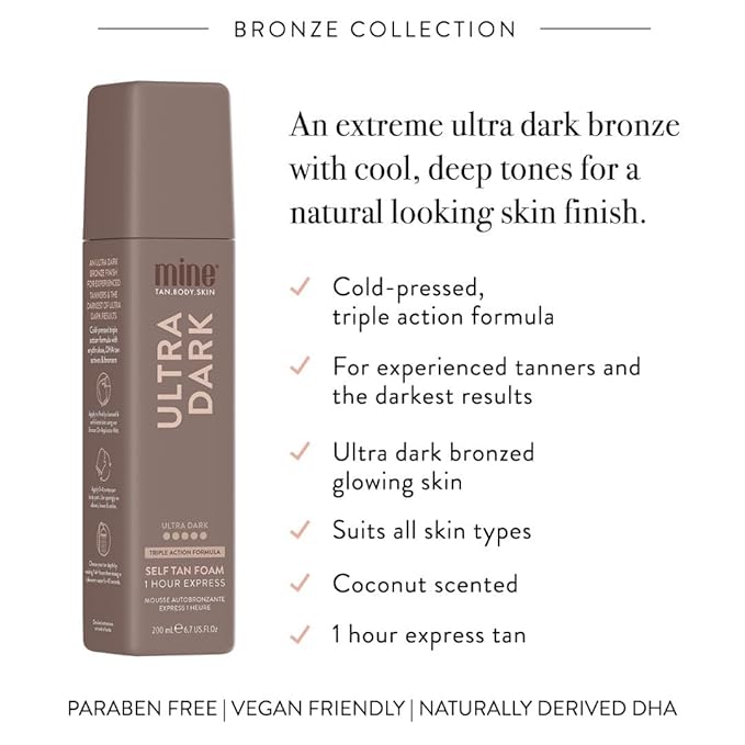 MineTan Ultra Dark Deluxe Bronze Self Tanner Bundle | Achieve Bronzed, Glowing Skin | Includes Ultra Dark Sunless Tanning Mousse | Fake Tanning Lotion Face Mist & Self Tan Mitt
