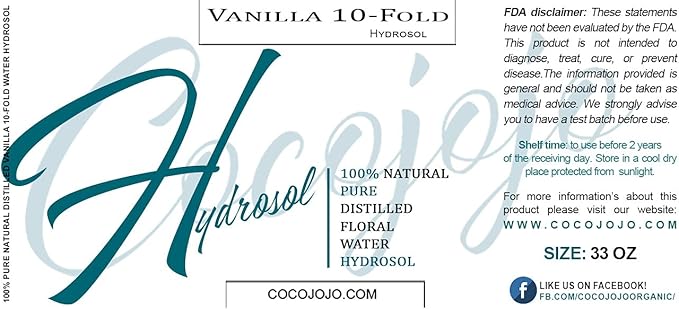 Dr Joe Lab Vanilla 10 Fold Hydrosol Spray Toner Floral Water Cleansing Hydrating Face Mist, and Natural for All Skin Types COCOJOJO - 32 oz