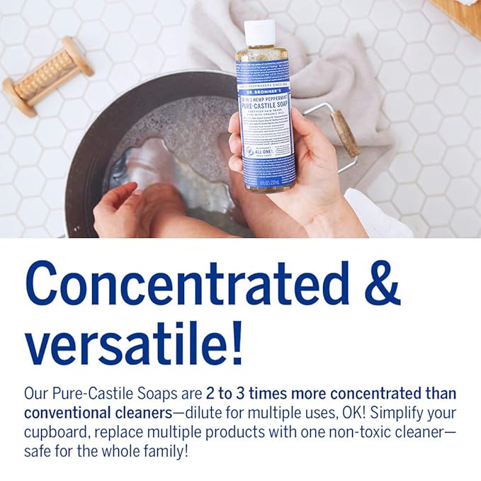 Dr. Bronner's - Pure-Castile Liquid Soap (Peppermint, 4 ounce) - Made with Organic Oils, 18-in-1 Uses: Face, Body, Hair, Laundry, Pets and Dishes, Concentrated, Vegan, Non-GMO