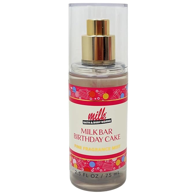 Bath & Body Works Milk Bar Bithday Cake 2-Pack Mini Fragrance Mists with a Natural Oats Sample Soap - Travel Size