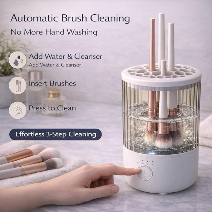 Makeup Brush Cleaner Machine, Automatic Electric Makeup Brush Cleaner with 4 Adjustable Speeds, Deep Cleaning Device, Portable USB Rechargeable