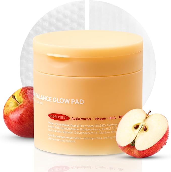 ACV Sebum Balance Glow Pads | Korean Exfoliating Toner Pads with BHA & Salicylic Acid | Pore Care, Dark Spot Care & Oil Control (60 Units)