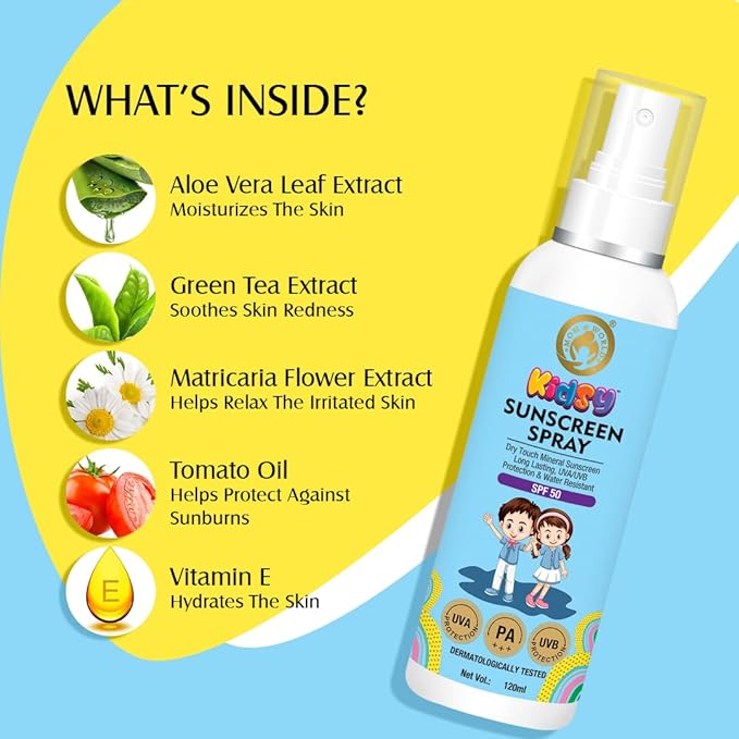 Mom & World Mineral Based Kids Sunscreen Spray SPF 50, Water Resistant, UVA/UVB PA+++, 120ml - Safe for Baby and Kids